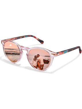 Women's Pink Comfort Vintage Round Acetate Polarized Sunglasses UV Protection